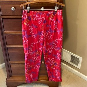 Ann Taylor stretch floral pants, red with purple flowers, size 8, size zipper